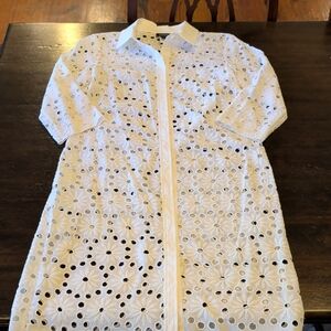 W By Worth White Eyelet Button-Front Shirt Dress